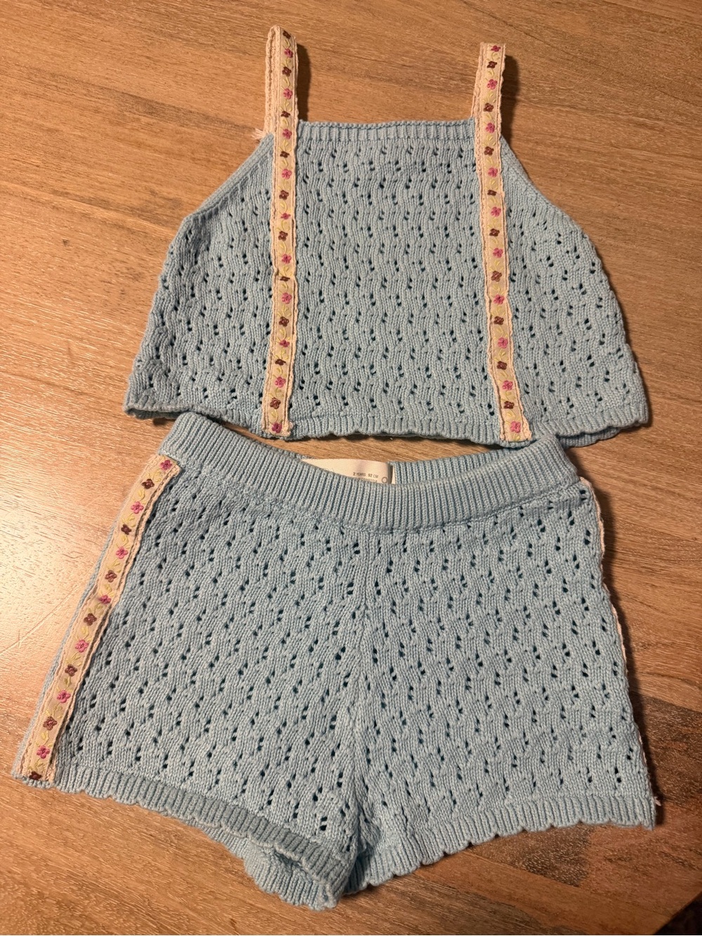 zara crochet light blue set